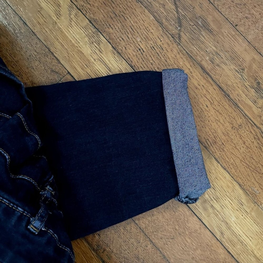 Refuge tailored navy dark wash denim jeans pockets comfortable cotton pants - Picture 4 of 5